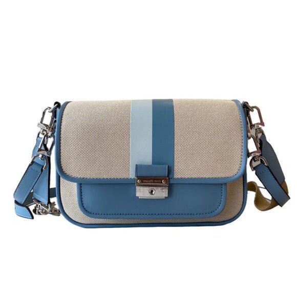 Michael Korssloan Two-Tone Striped Messenger Bag Blue - Picture 1 of 10